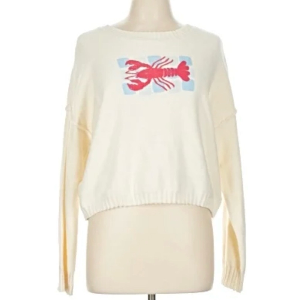 Lobster Sweater Pullover Cream Summer Coastal Maine/Northeast Hamptons Beach SM - Picture 2 of 6